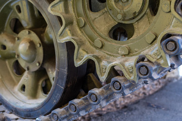 Fototapeta premium Closeup of Army Tank Crawler Wheel mechanism