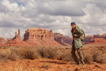 Hiker in Valley of Gods, USA