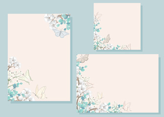 Card templates with flowers and butterflies