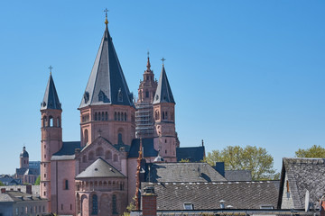 The St. Martins Cathedral, Dom of Mainz, Germany, horizontal color picture on a cloudless day