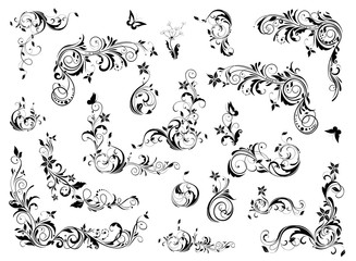Vintage floral decoration collection. Baroque and rococo design elements
