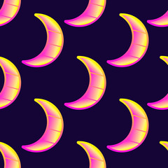 Obraz na płótnie Canvas Vector seamless pattern with striped crescent moons on the night sky. 