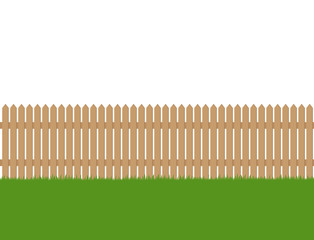 Seamless of wooden fence and green grass isolated on white background