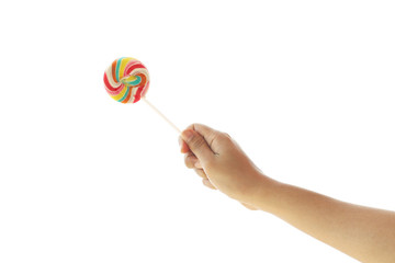 woman hand with colorful lollipop isolated