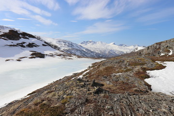 Hiking trail to the top of the Bl&aring;fjell or Blafjell mountain in the Nordland, Norway