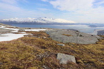 Hiking trail to the top of the Blåfjell or Blafjell mountain in the Nordland, Norway