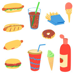 Set of fast food products. Street food concept.