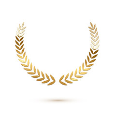 Golden shiny laurel wreath isolated on white background. Vector design element.