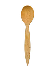 Wooden spoon isolated on white background.. Top view. With clipping path