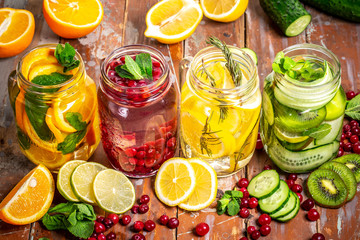 Healthy detox water with fruits. healthy lifestyle concept, overhead view