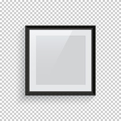 Square black picture or photo frame isolated on transparent background. Vector design element.
