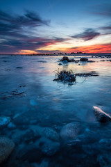 Seascape of the Hawk Beach at Cape Sable Island at sunset.