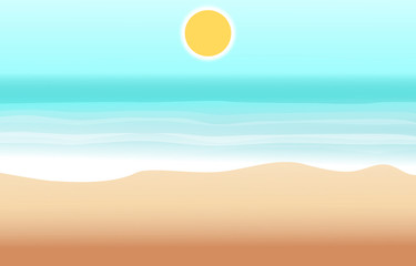 Summer sea beach island and The sun. water seascape wave. illustration and Vector design.