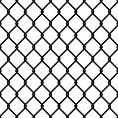 Fence link pattern. Seamless chain texture black mesh wallpaper security wall perimeter industrial safety metal grid, vector isolated