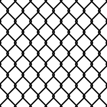 Fence link pattern. Seamless chain texture black mesh wallpaper security wall perimeter industrial safety metal grid, vector isolated