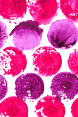 Abstract watercolor background with pink and purple circles. Hand drawing geometric texture. Modern design