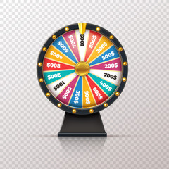 Wheel fortune. Casino prize lucky game roulette, win jackpot money lottery circle. Chance winner gamble wheel 3d realistic vector