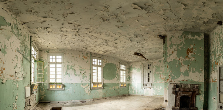 Interior of Amiantos abandoned hospital in mountain region of Trodos, Cyprus