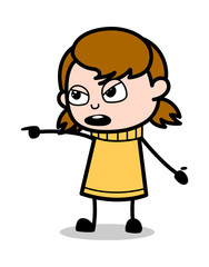 Shouting with Gesture - Retro Cartoon Girl Teen Vector Illustration