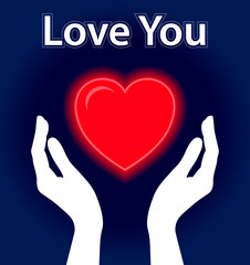 Valentine heart between the hands. Vector illustration.