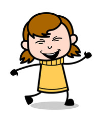 Walking in Joy - Retro Cartoon Girl Teen Vector Illustration