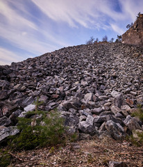 large stone litter with blue sky in the background