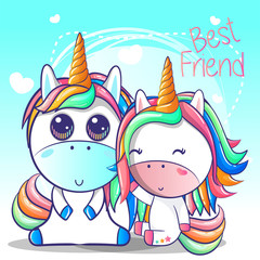 cute couple unicorn cartoon.Can be used for baby t-shirt print, fashion print design, kids wear, baby shower celebration greeting and invitation card. - Vector
