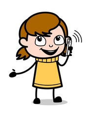 Talking on Phone - Retro Cartoon Girl Teen Vector Illustration