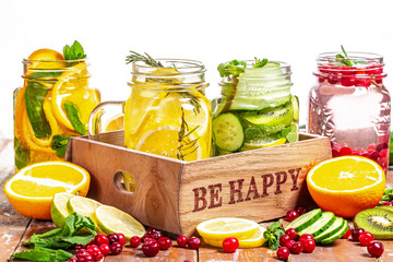 Detox water cocktail. Health care, fitness, healthy nutrition diet concept. space for text