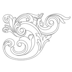 Black vintage baroque ornament, corner. Retro pattern antique style acanthus.