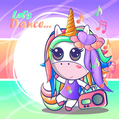 cute unicorns dancing. Can be used for baby t-shirt print, fashion print design, kids wear, baby shower celebration greeting and invitation card. - Vector
