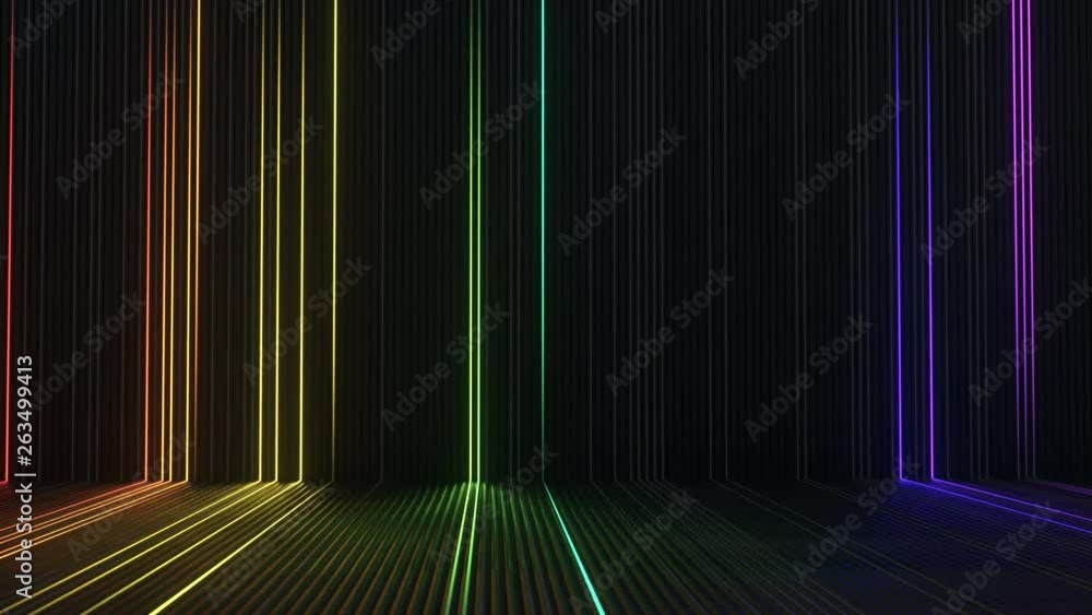 Poster colorful glowing lines. technology or science fiction concept. seamless loop 3d render animation