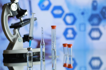 Seasonal vaccination. Medical equipment on a table.