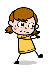 Trying to Pull - Retro Cartoon Girl Teen Vector Illustration