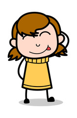 Shy - Retro Cartoon Girl Teen Vector Illustration