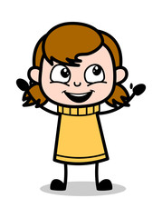 Smiling and Raising Hands - Retro Cartoon Girl Teen Vector Illustration