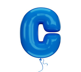 Blue color material textured letter C. Made of an inflatable balloon on a white background. Isolated, 3d rendering