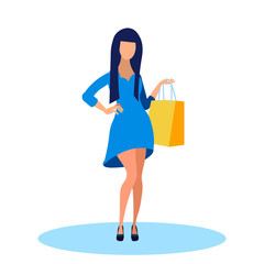 Young Woman in Fashionable Dress Flat Illustration