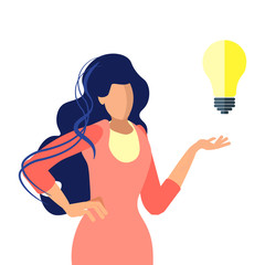 Young Woman with Light bulb Vector Illustration