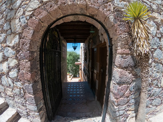 ancient door in Mexican town Real de 14