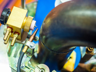 Welded work. Welding of metal in production. Welding process. Automatic electric welding. Engineer...