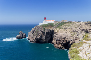 Views from the lighthouse of Cabo do Sao Vicente in Algarve (Portugal)