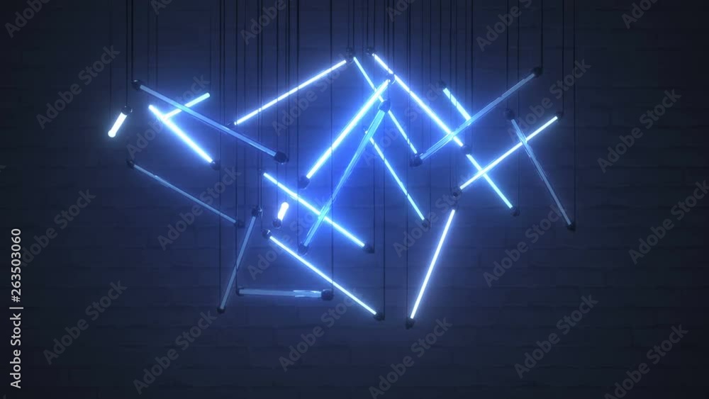 Poster composition of blue fluorescent light bulbs. computer generated abstract motion background. seamless