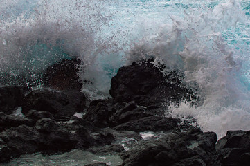 Waves Crashing on Black Boulders-2
