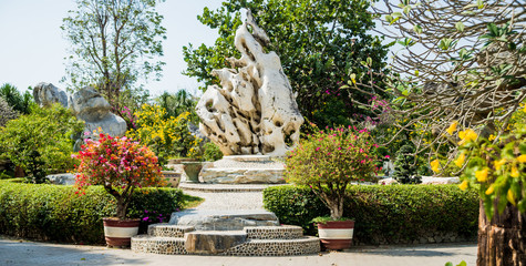 Obraz premium Luxury landscape design of the tropical garden. Beautiful view of tropical landscape