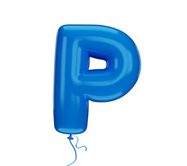 Blue color material textured letter P. Made of an inflatable balloon on a white background. Isolated, 3d rendering