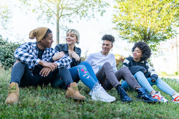 Fototapeta premium Friends from different cultures in the city smiling