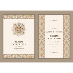 Wedding  Invitation  with baroque pattern. Size: 5" x 7". Beautiful Victorian ornament. Frame with floral elements.  The front and back side. Add photos and text to both sides of this flat card.