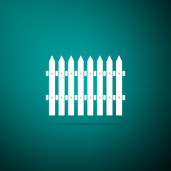 Fence wooden icon isolated on green background. Garden fence sign. Flat design. Vector Illustration