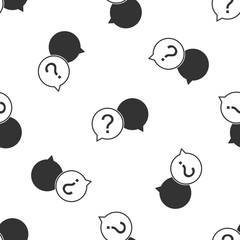 Chat question icon isolated seamless pattern on white background. Help speech bubble symbol. FAQ sign. Question mark sign. Flat design. Vector Illustration